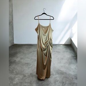 SKIMS 🌺 NEW! Silk Ruched Slip High Slit Shiny Gown Talc Green Plus Size 4X